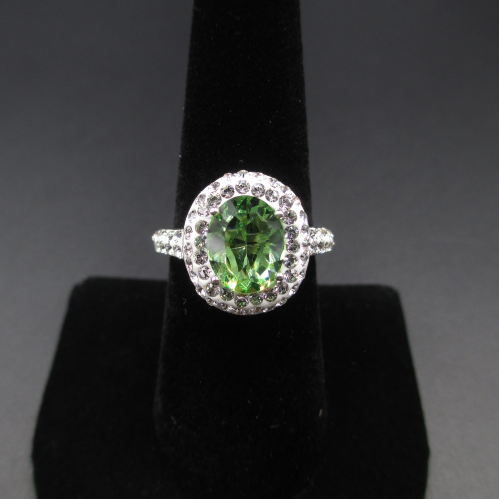 Vintage Size 7 Sterling Green CZ Diamond Ring - Picture 2 of 8